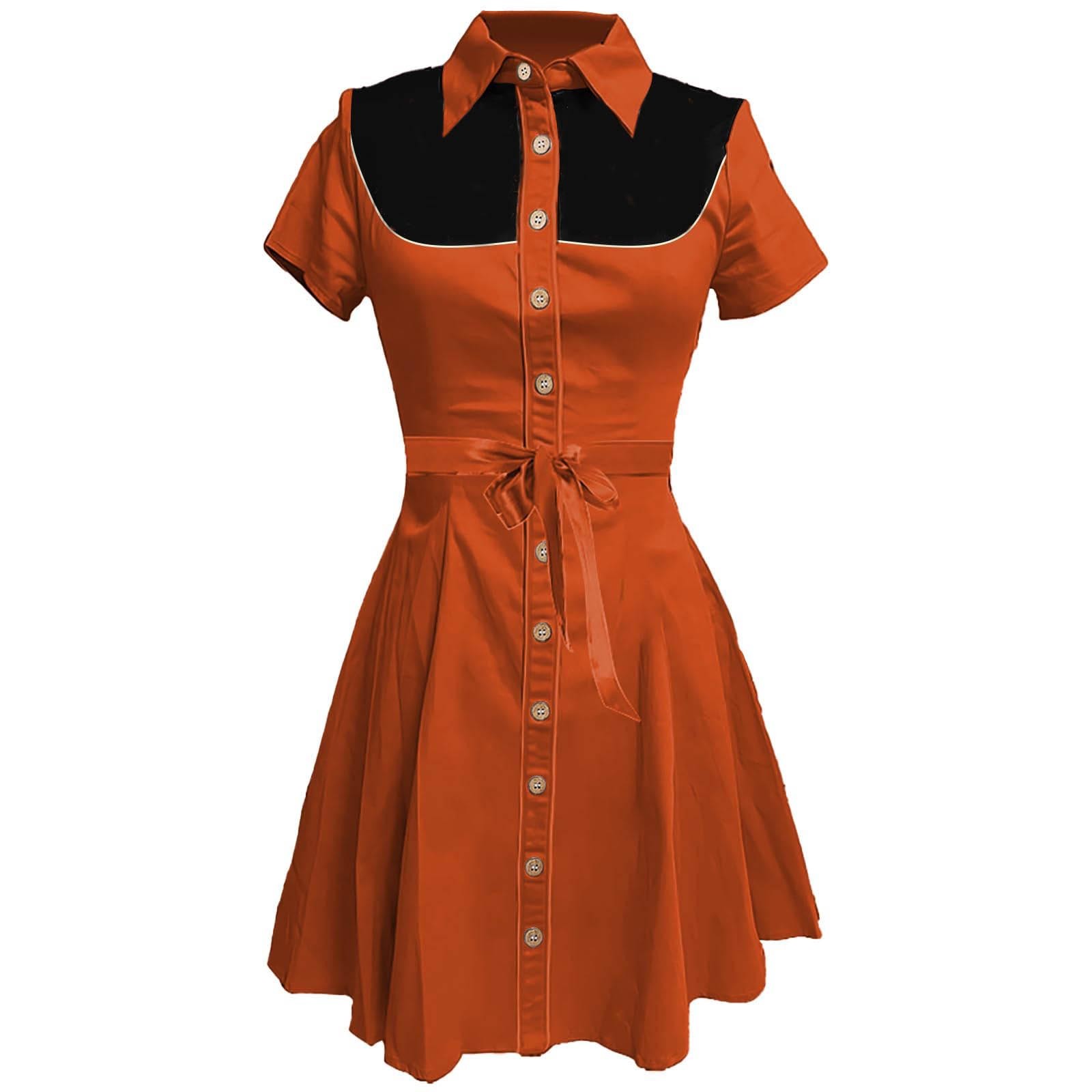 thumbnail image 4 of Vestido camisero vintage con estampado floral western para mujer - Botones, cintura elástica - Vestido midi informal de estilo retro, 4 of 4